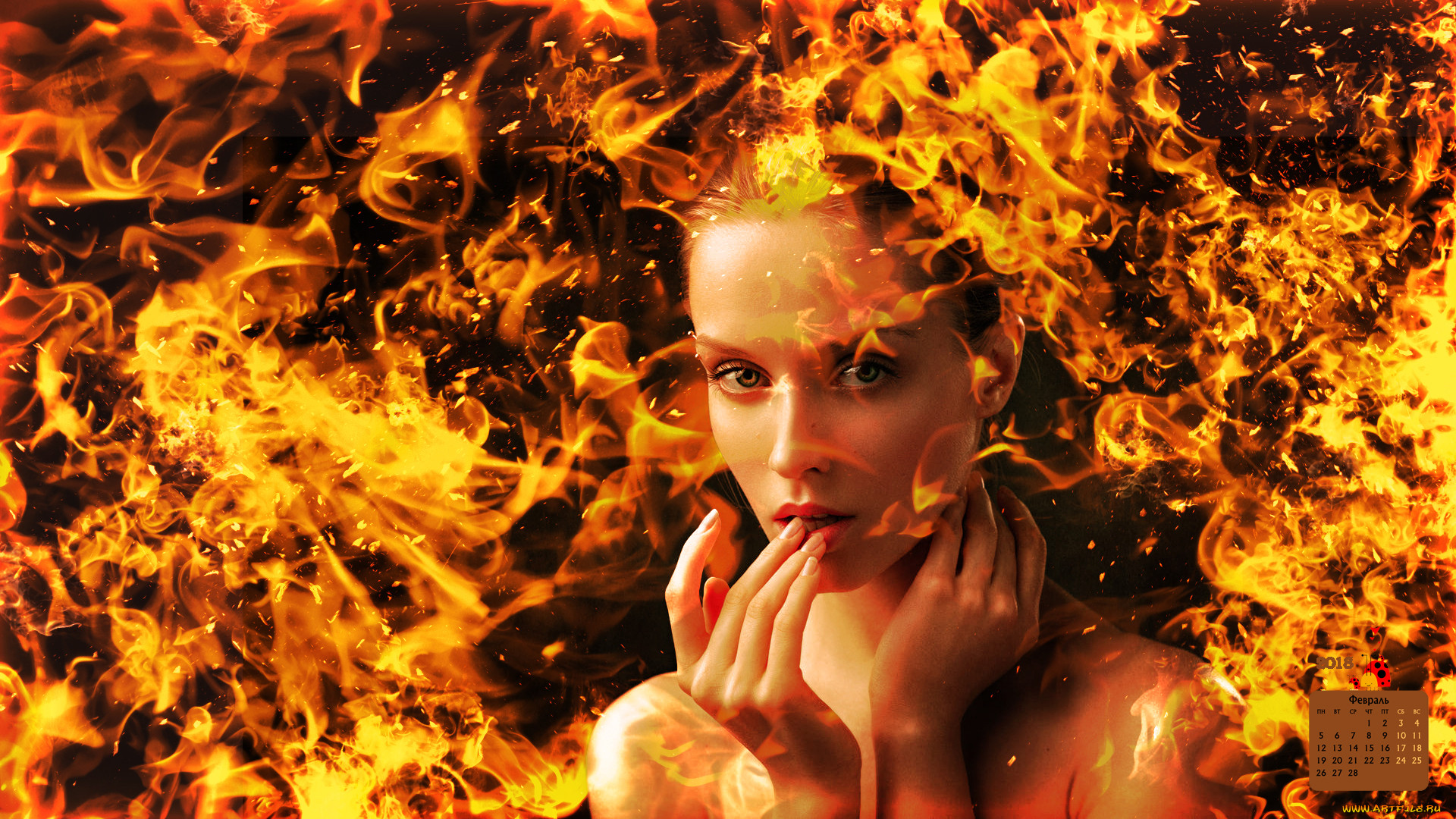 Женское лицо в огне